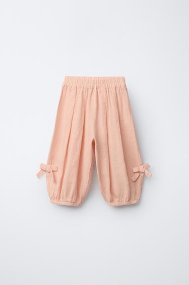 LINEN SAROUEL TROUSERS WITH BOWS - Pastel pink by Zara