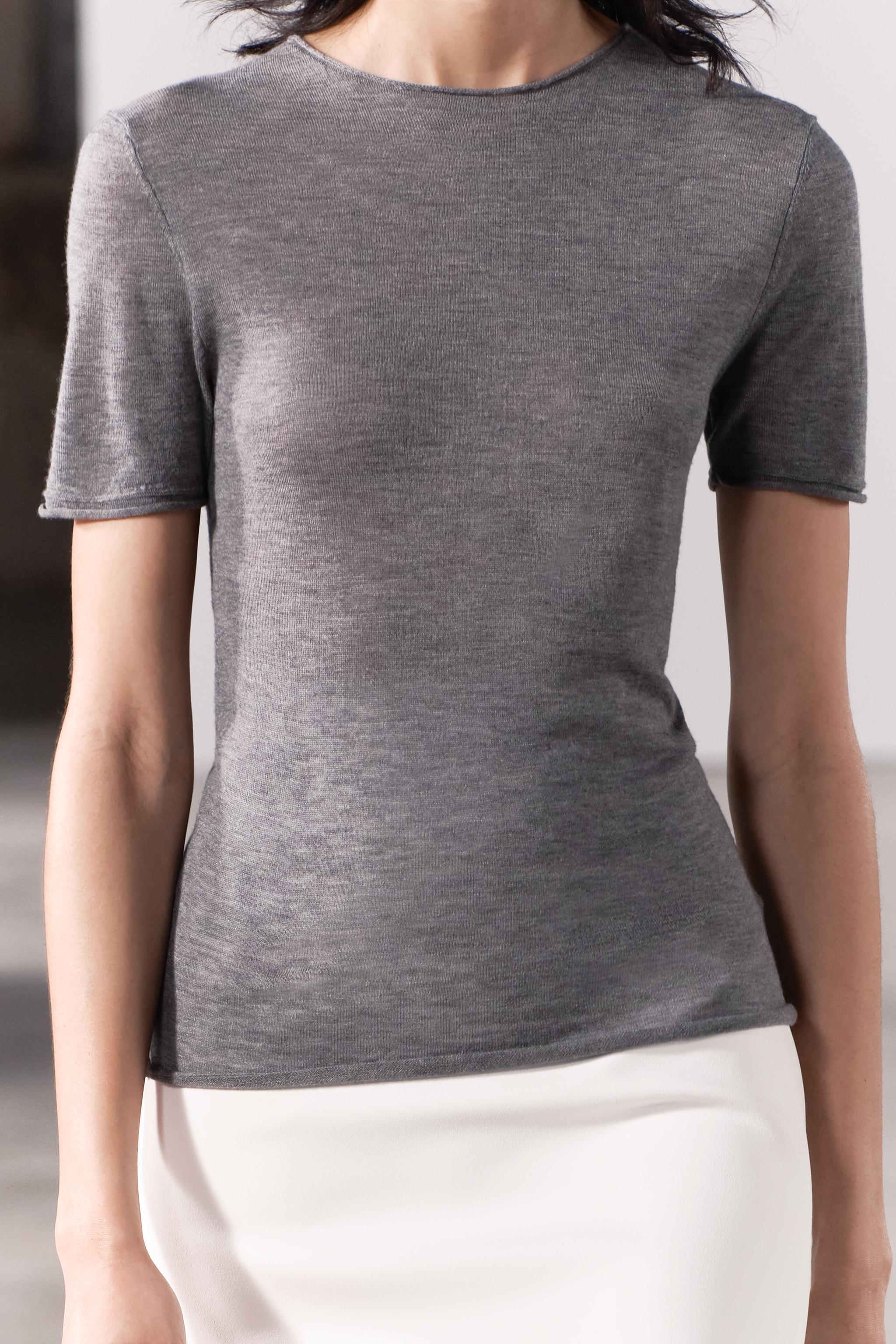 BASIC WOOL AND SILK BLEND SHORT SLEEVE TOP