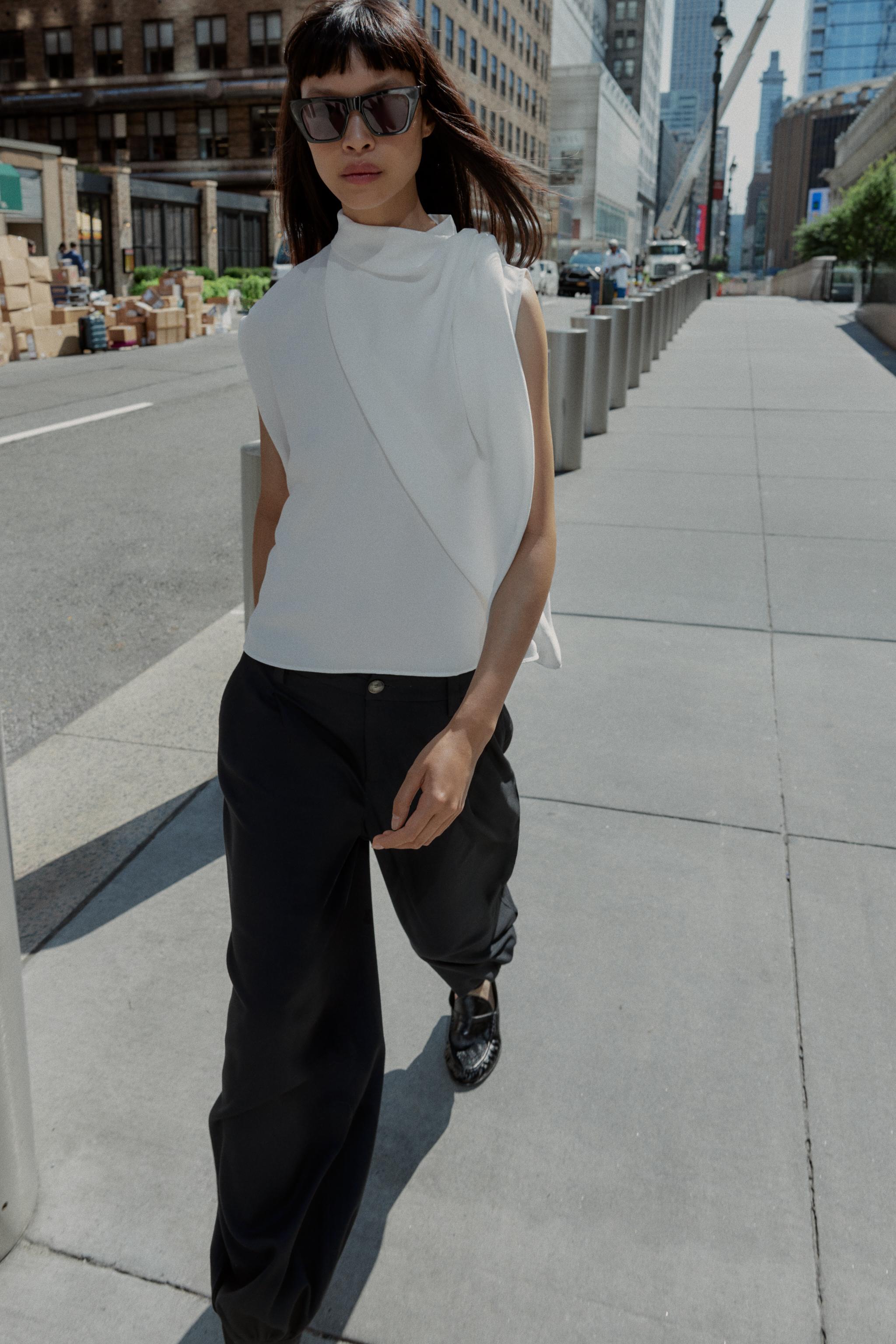 ASYMMETRIC CREPE CAPE TOP - Oyster-white | ZARA United States