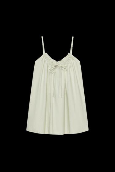 Zara POPLIN STRAP MINI DRESS - Light green