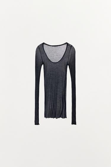 T-SHIRT CÔTELÉ 100% MODAL - bleu/noir de Zara - Image 3