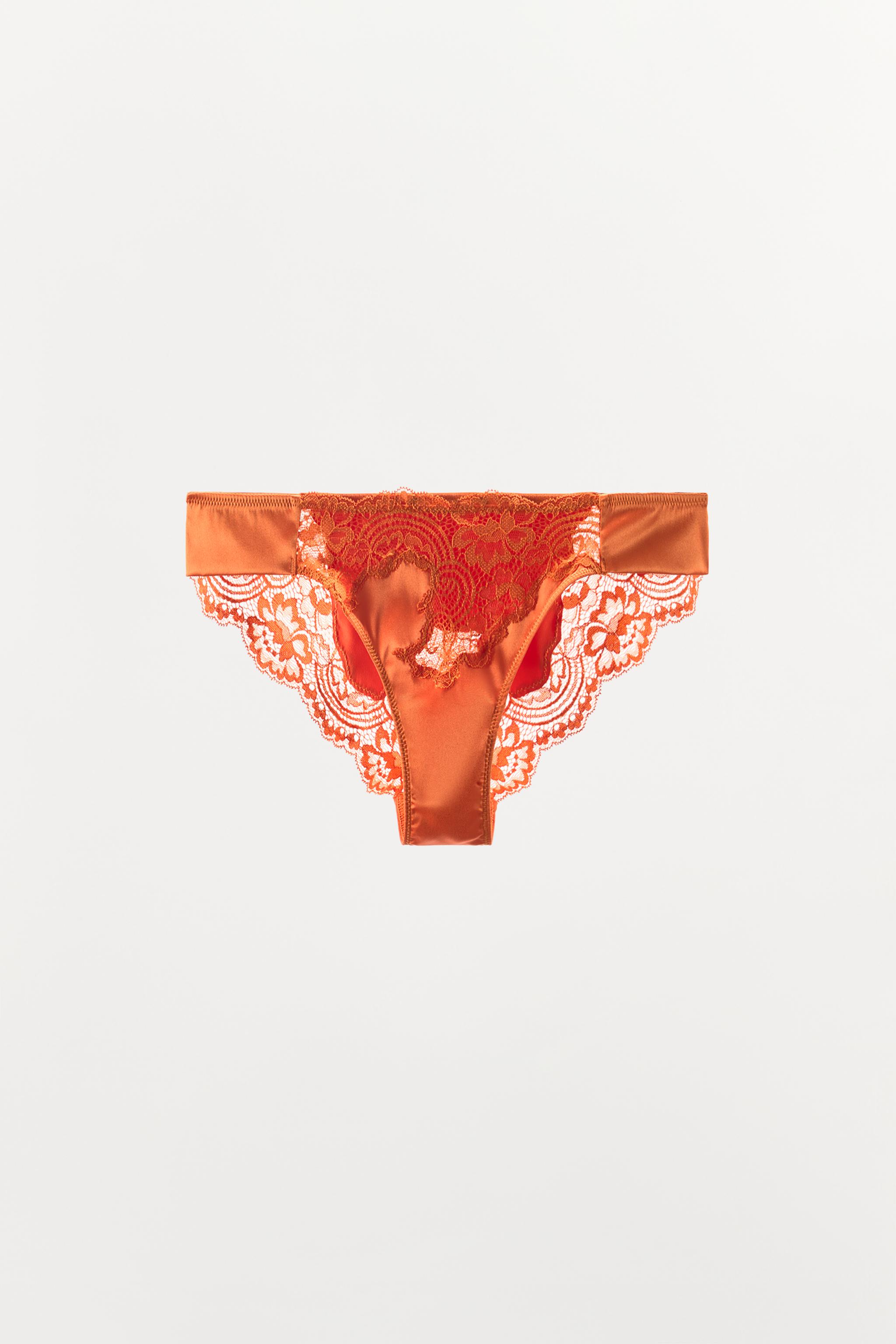 SATIN EFFECT LACE PANTIES — Orange