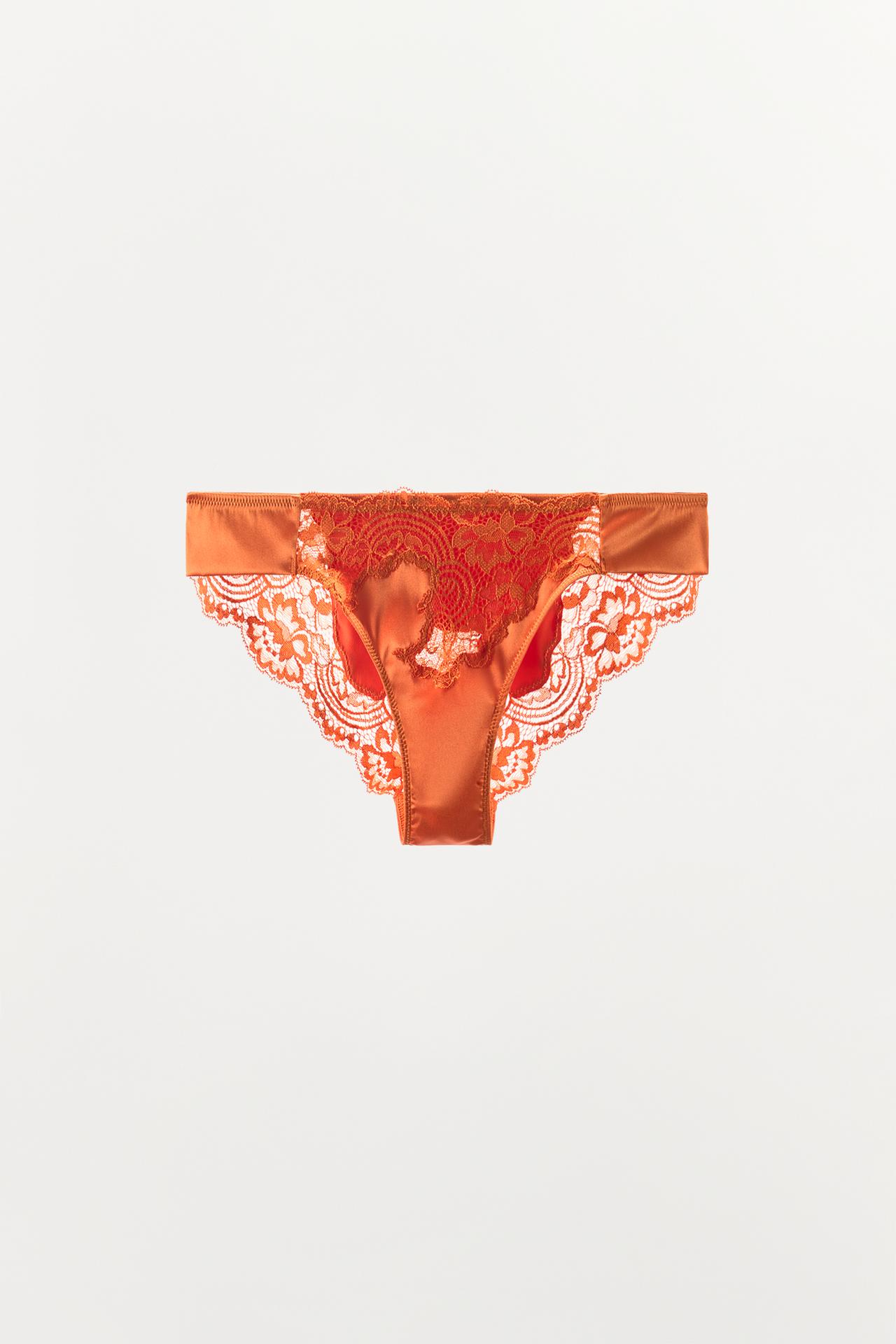 SATIN EFFECT LACE PANTIES — Orange