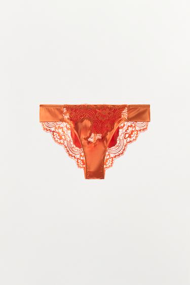 SATIN LACE BRIEFS - Orange by Zara