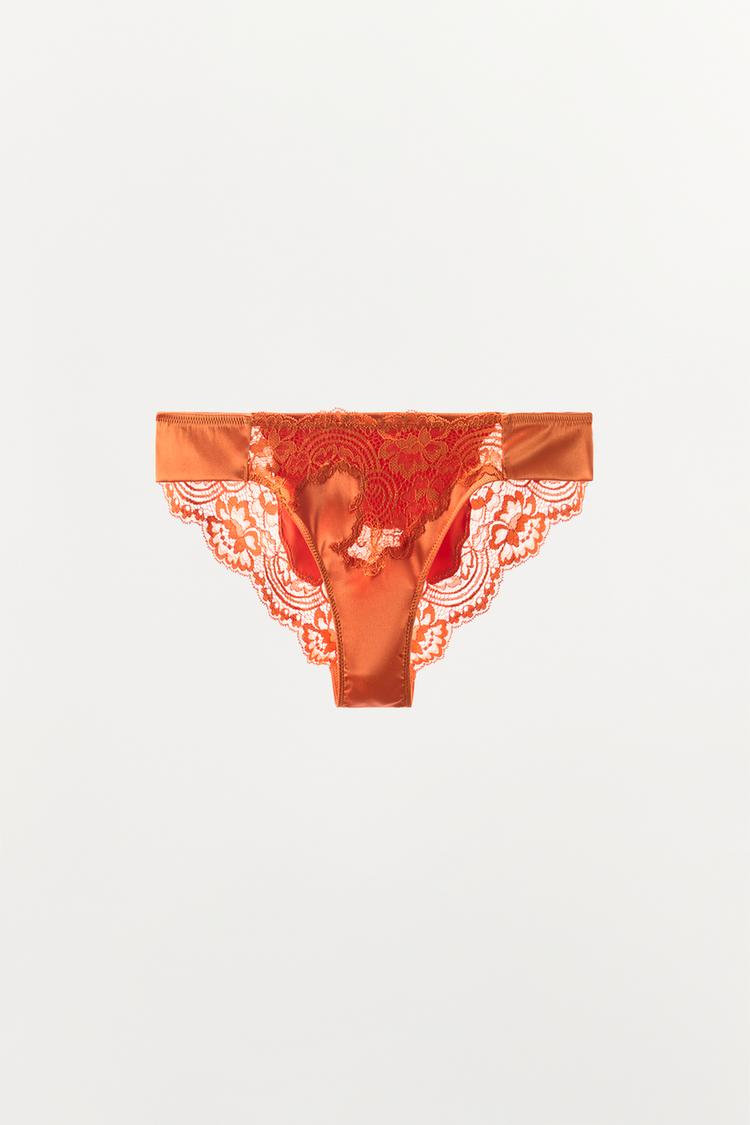 SATIN EFFECT LACE PANTIES — Orange