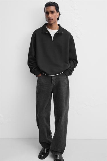 SWEAT BASIQUE À COL ZIPPÉ - Noir de Zara - Image 4