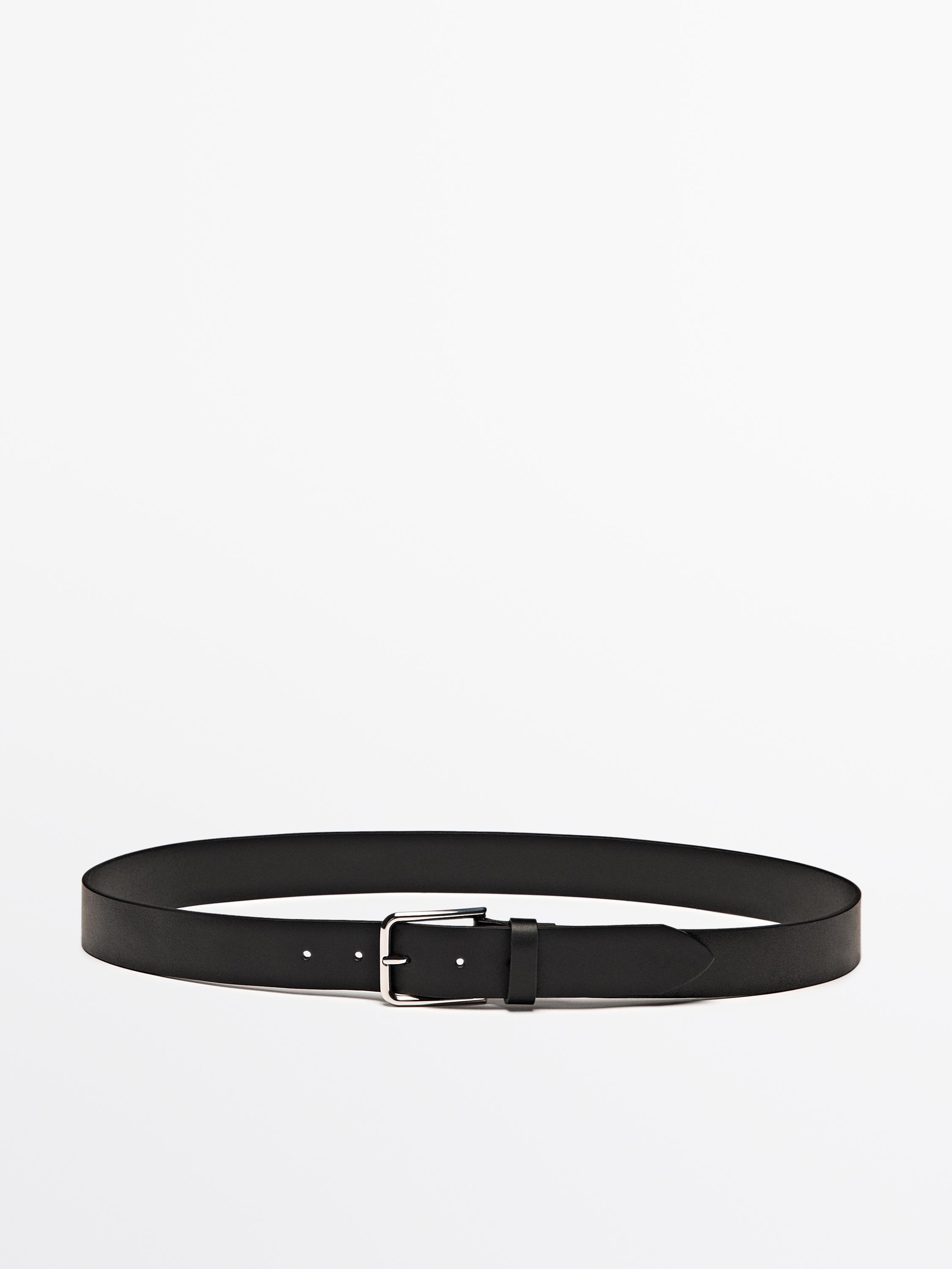 Leather belt with square buckle - Black | ZARA United States