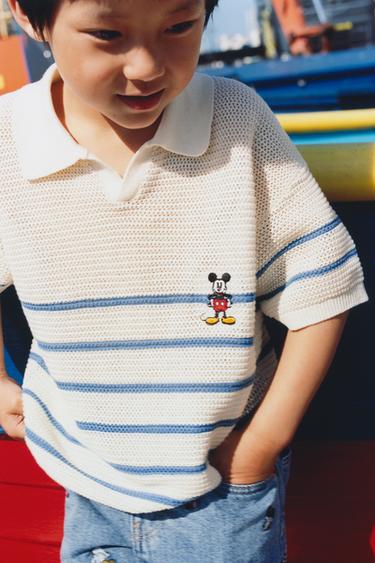 MICKEY MOUSE © DISNEY KNITTED COTTON AND LINEN POLO SHIRT - Blue/White by Zara
