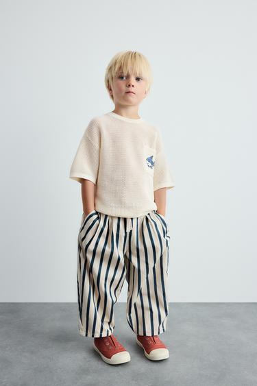 Zara SHARK EMBROIDERED KNIT T-SHIRT - Ecru