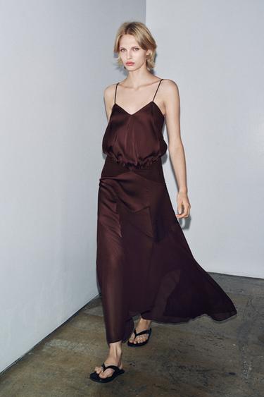 ROBE LONGUE COMBINÉE - Grenat de Zara - Image 1