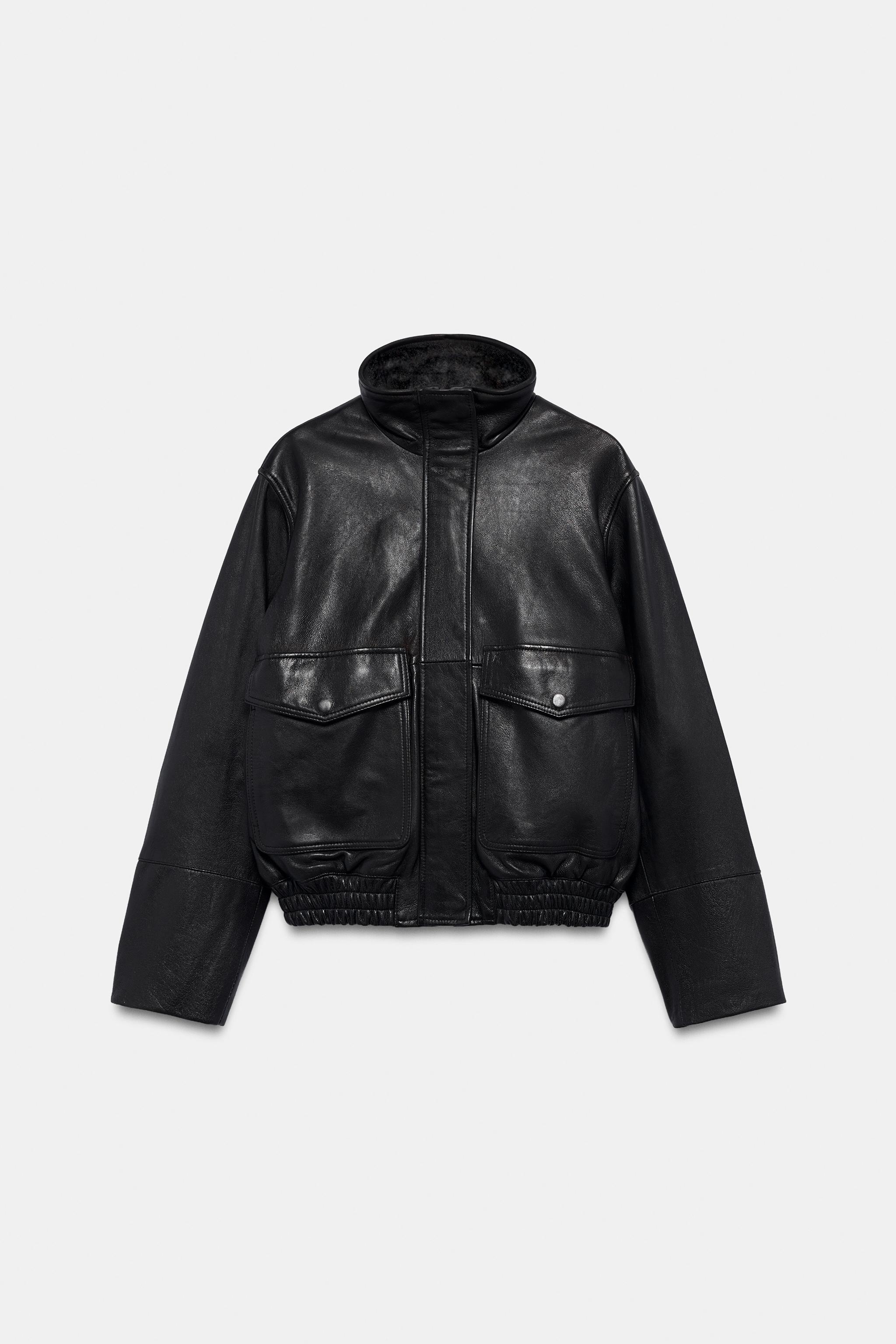 ZW COLLECTION 100% LEATHER POCKET JACKET - Black | ZARA New Zealand