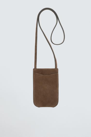 Zara LEATHER CROSSBODY BAG - Brown