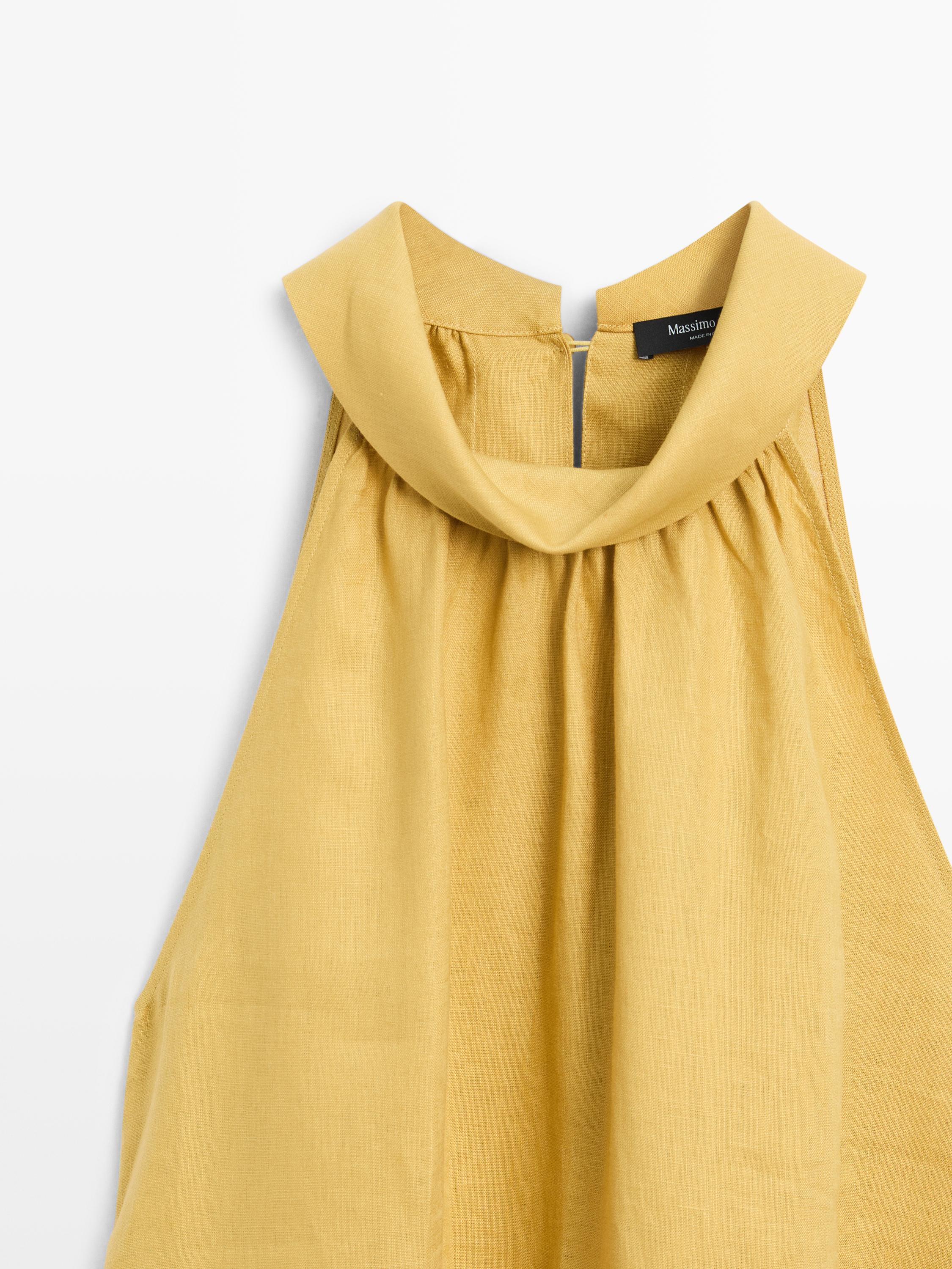 Robe longue à encolure américaine 100 % lin