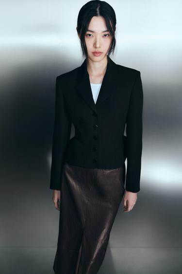 Zara 短版明線西裝外套 ZW COLLECTION - 黑色
