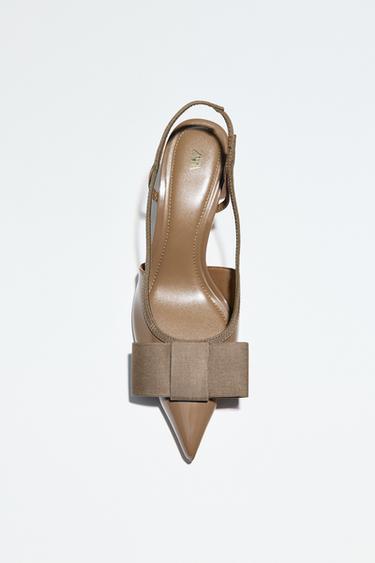 Zara BOW SLINGBACK HEELS - Brown