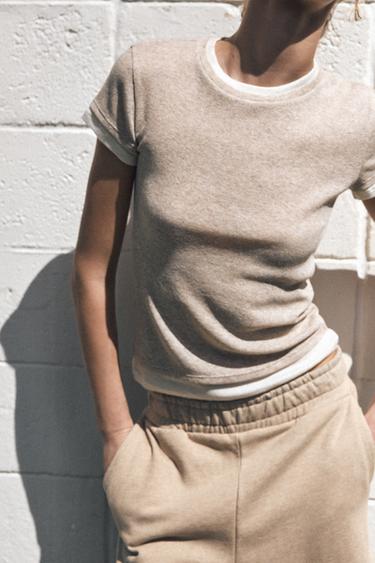 DOUBLE LAYER T-SHIRT - Sand / Marl by Zara - Image 3