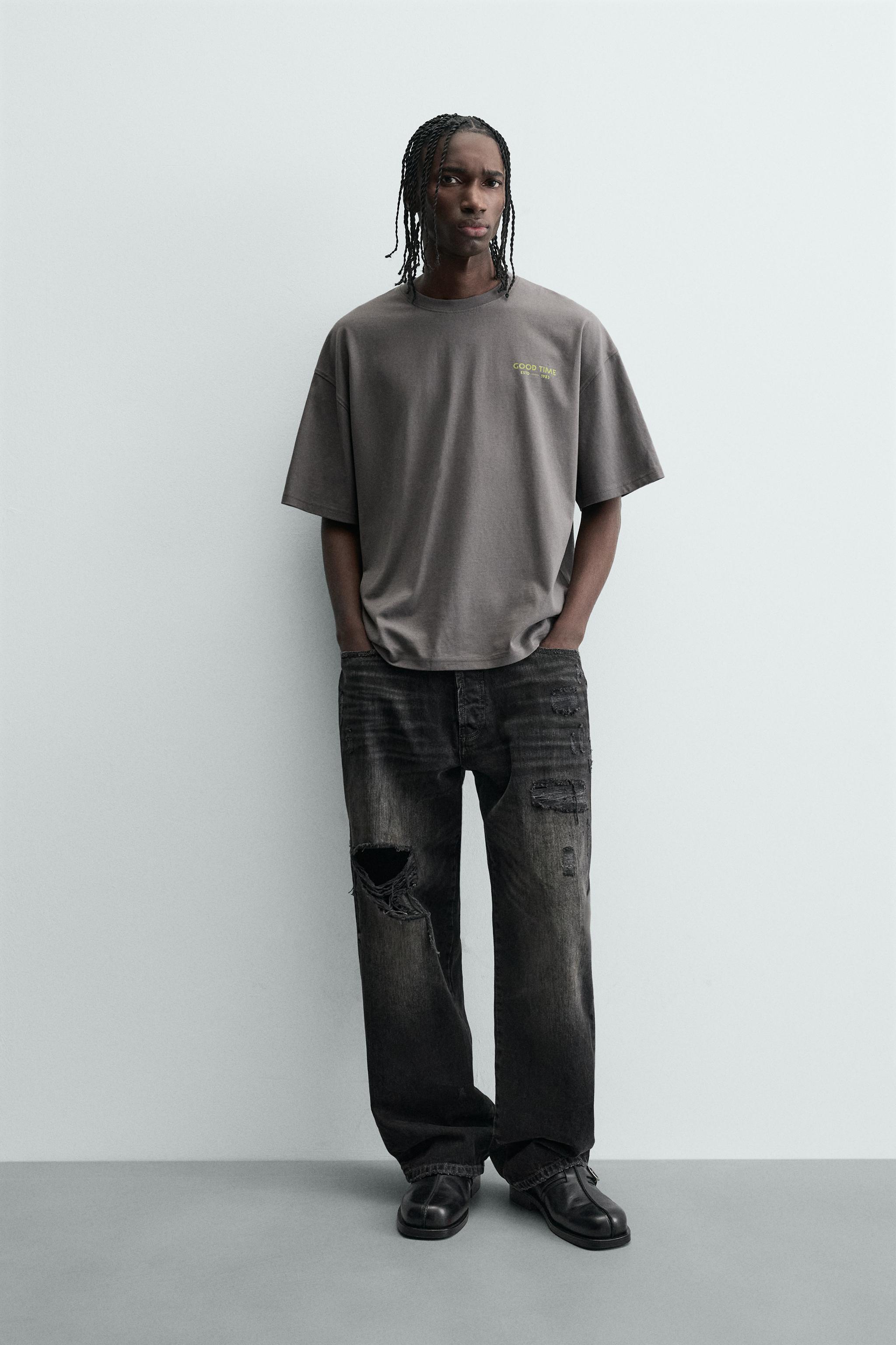 CAMISETA RELAXED FIT ESTAMPADA - Cinzento | ZARA Brasil
