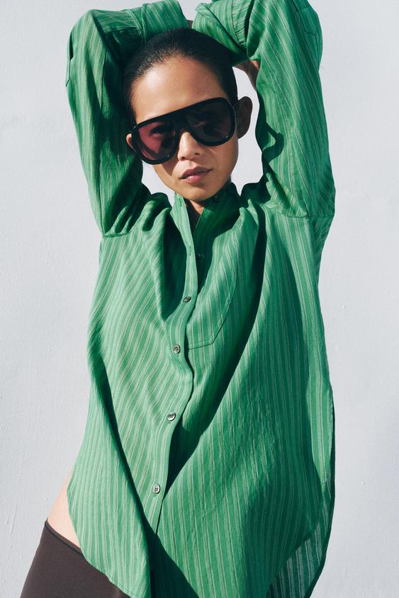 Zara — ZW COLLECTION STRIPED BIB SHIRT