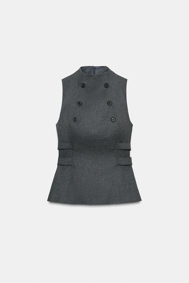 BUTTONED TOP - Charcoal by Zara
