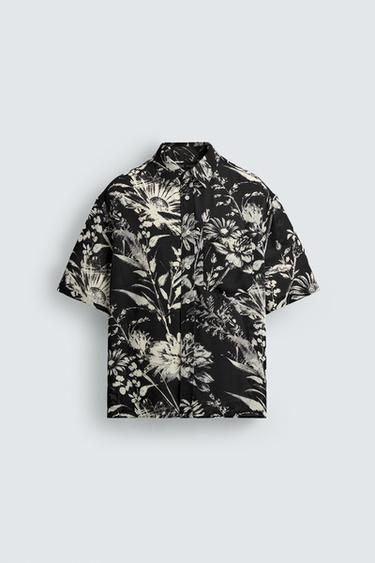 KEMEJA RELAXED FIT MOTIF BUNGA-BUNGA - Hitam dari Zara