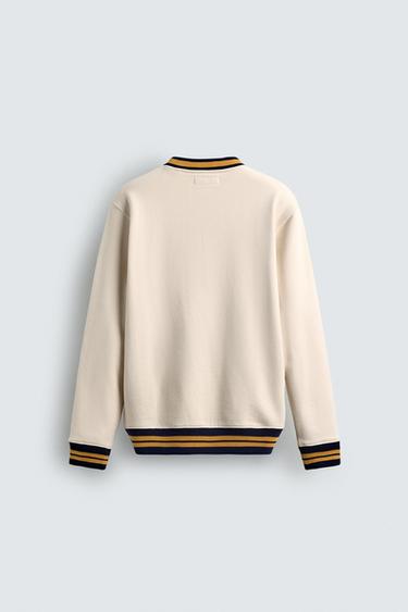 SWEATSHIRT WITH CONTRAST EMBROIDERY AND RIBBING - Oyster-white by Zara - Image 7