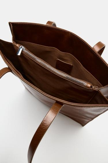 SAC SHOPPER EN CUIR - Chocolat de Zara - Image 5