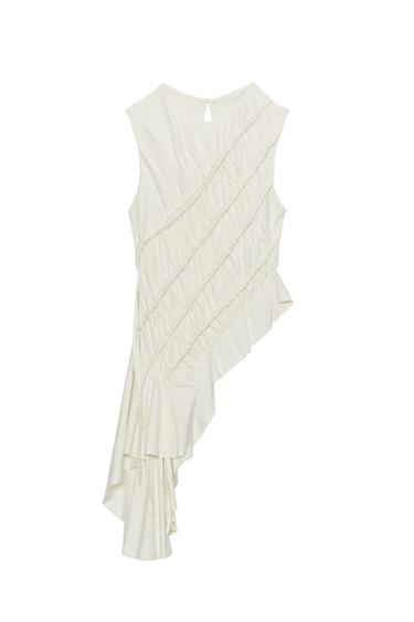 Zara ASYMMETRIC RUCHED TOP - Oyster-white