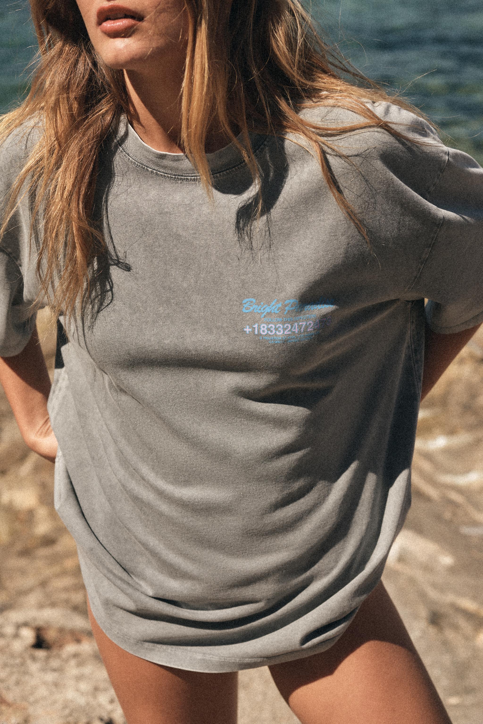 PRINTED WASHED EFFECT T-SHIRT - Anthracite grey | ZARA