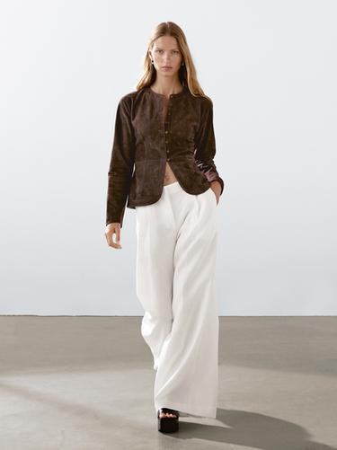 Zara Short suede leather shirt - Brown - Image 0