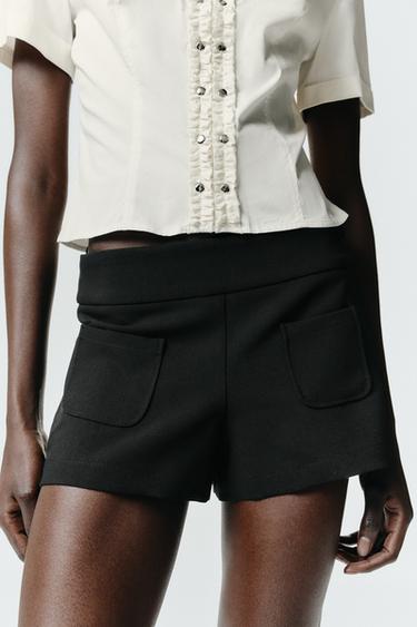 Zara STUDDED RUFFLED POPLIN SHIRT - Ecru