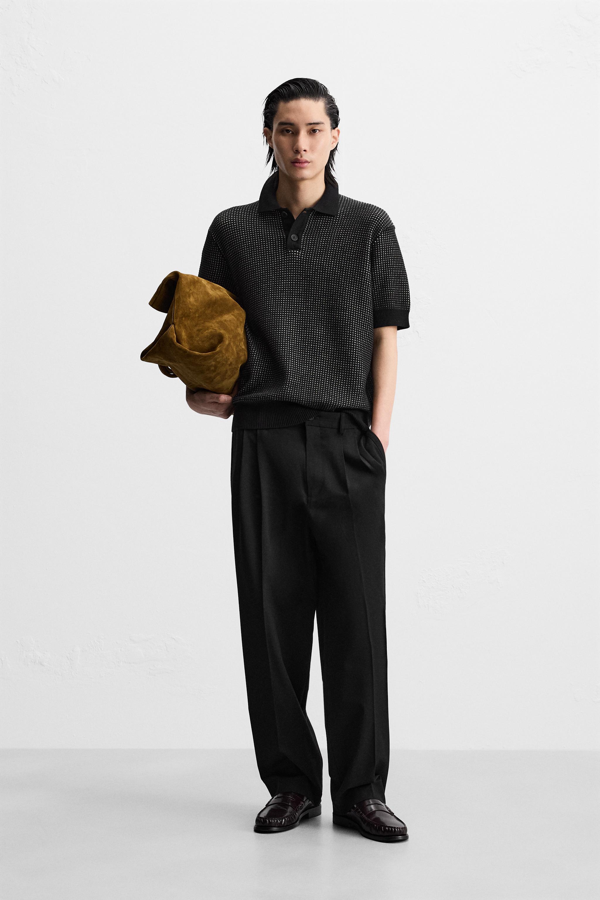 コントラストジャカードニットポロシャツ - ブラック | ZARA コントラストジャカードニットポロシャツ - ブラック | ZARA
