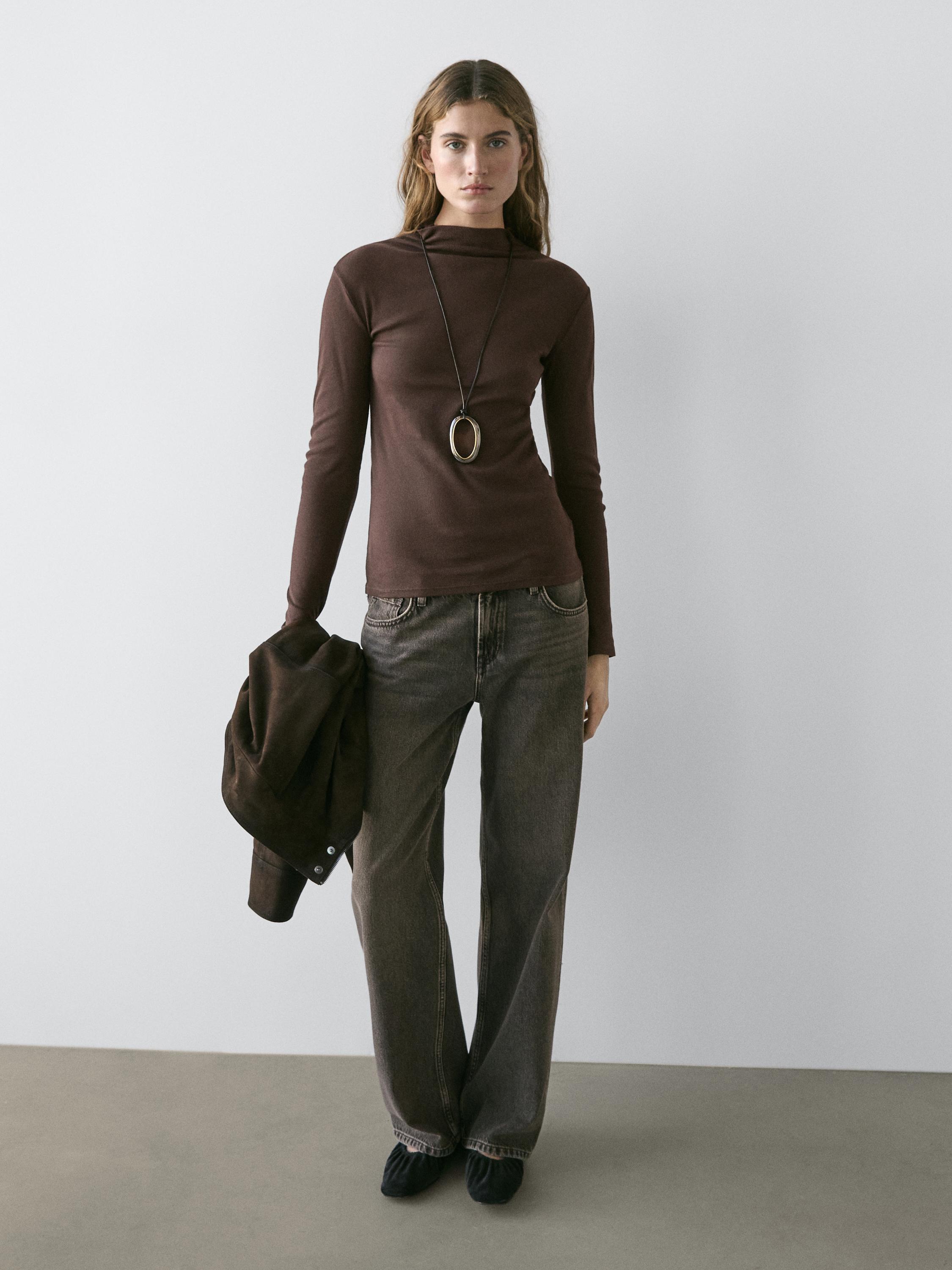 Ribbed long sleeve cotton T-shirt