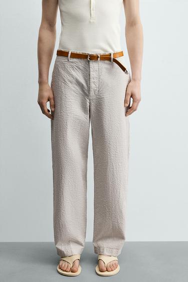 STRAIGHT-LEG SEERSUCKER TROUSERS - striped by Zara - Image 1