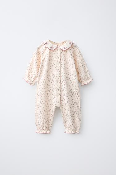 Zara TEXTURED FLORAL JUMPSUIT WITH EMBROIDERED COLLAR - Pastel pink - Image 0