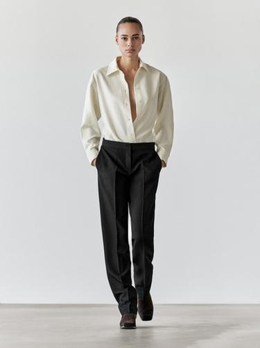 Pantalón traje tejido crepé - Negro de Zara