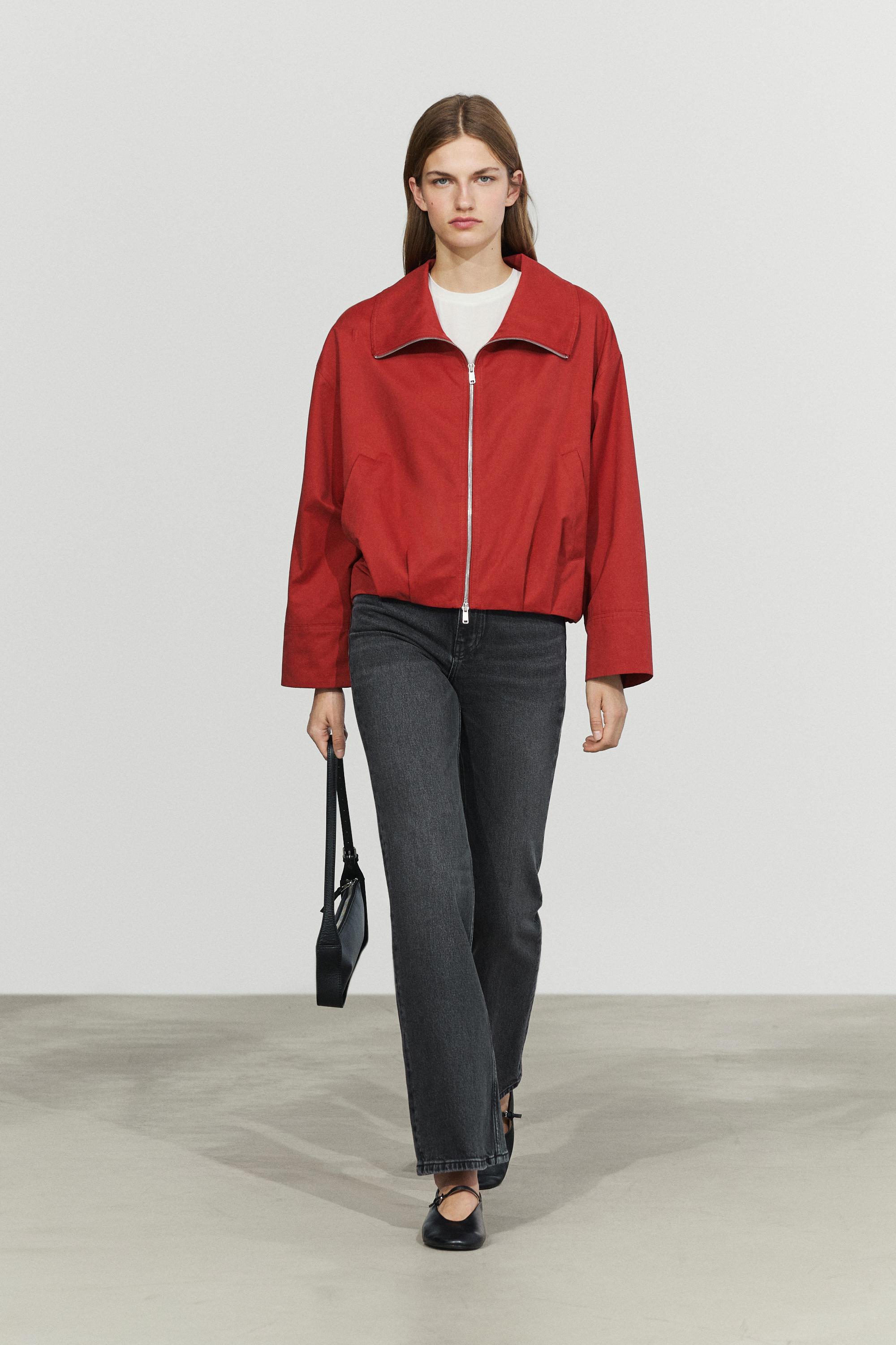 Cotton blend gathered bomber jacket