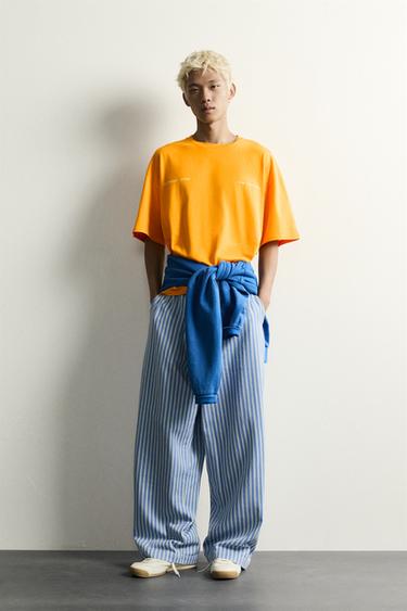 CONTRAST EMBROIDERED RELAXED FIT T-SHIRT - Orange by Zara - Image 0