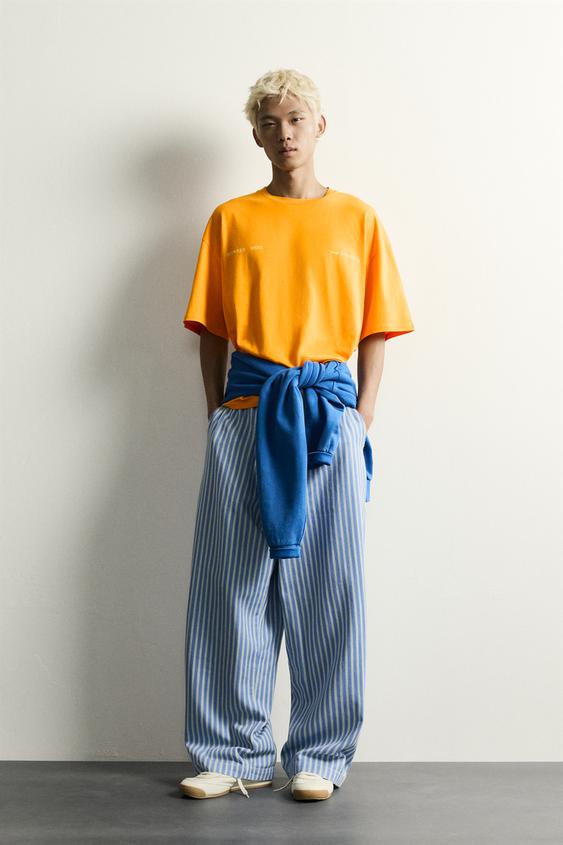 CONTRAST EMBROIDERED RELAXED FIT T-SHIRT - Orange by Zara - Image 0
