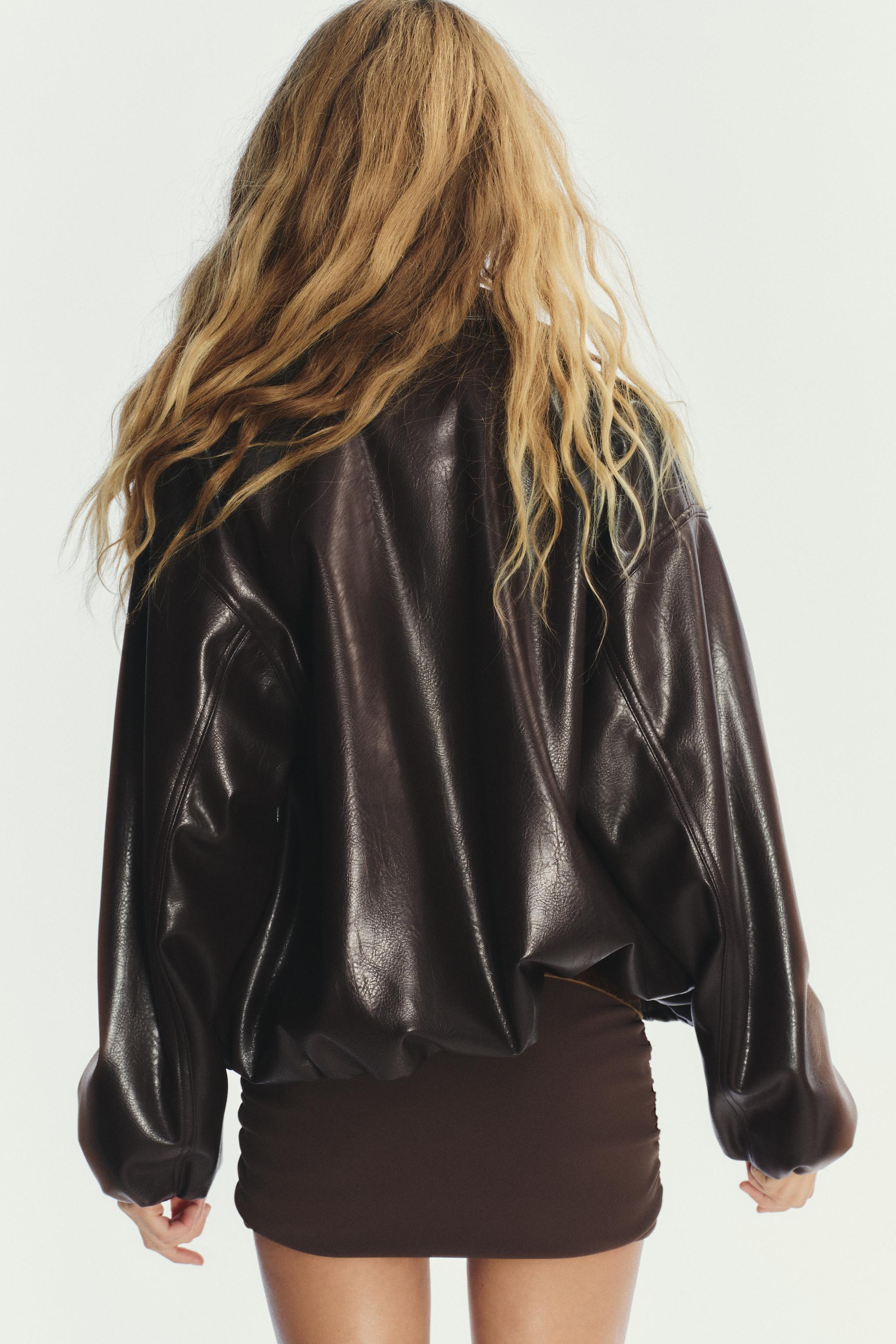 Leather Bomber Jacket Zara Brown Faux Leather Blazer FAUX LEATHER