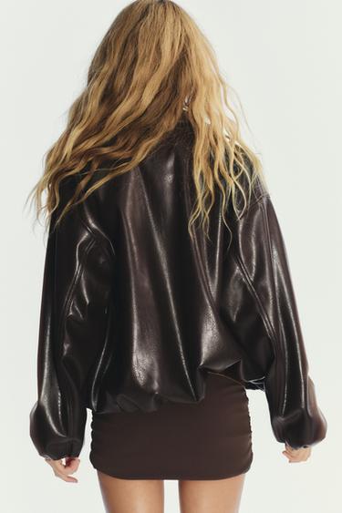 BLOUSON BOMBER EN MATIÈRE SYNTHÈTIQUE - Chocolat de Zara - Image 5