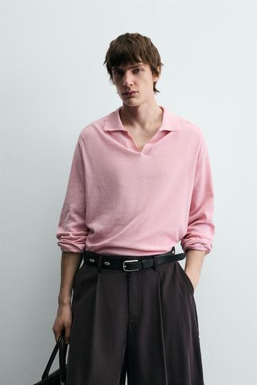Zara LIGHTWEIGHT KNIT POLO - Pink