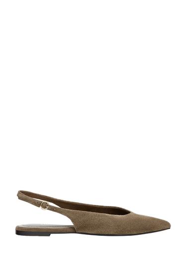 CHAUSSURES EN CROÛTE DE CUIR POINTUES - Marron sable de Zara