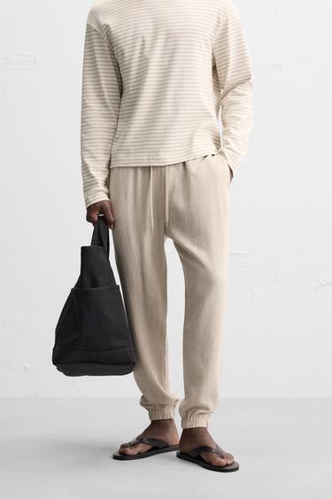 CALÇAS REGULAR FIT VISCOSE - LINHO - Bege-claro da Zara
