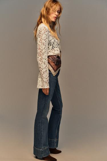 TOP DENTELLE AVEC ÉPAULETTES - Blanc cassé de Zara - Image 3