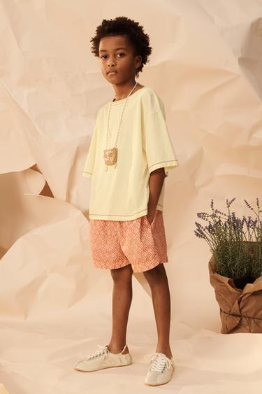 Zara LIMITED EDITION GEOMETRIC PRINT SWIM SHORTS - Peach