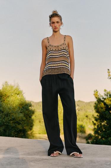 QUẦN ỐNG ĐỨNG VẢI LINEN - Màu đen từ Zara