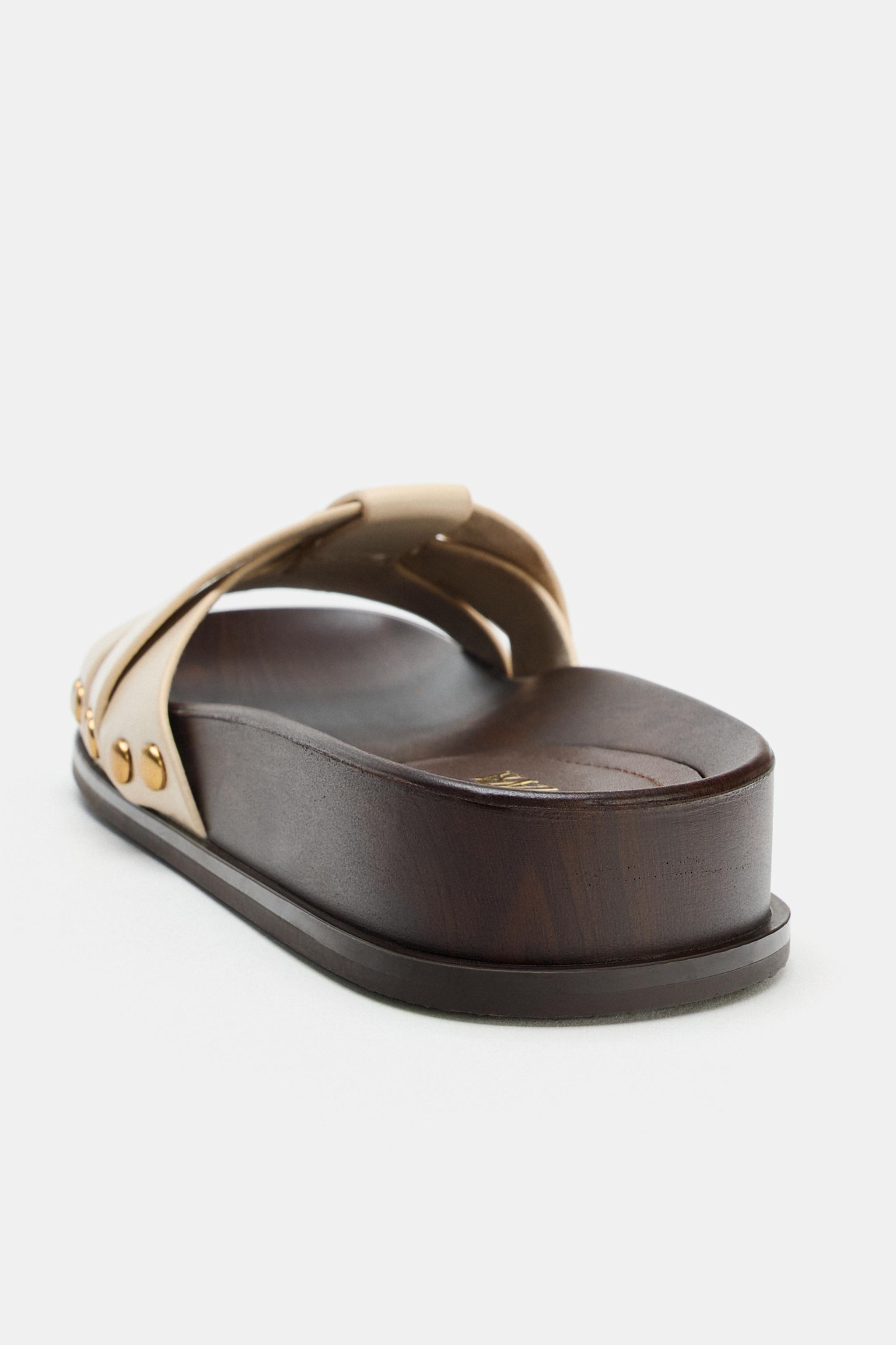 Женские сандалии Zara CROSSOVER FLAT LEATHER SANDALS — фото 6
