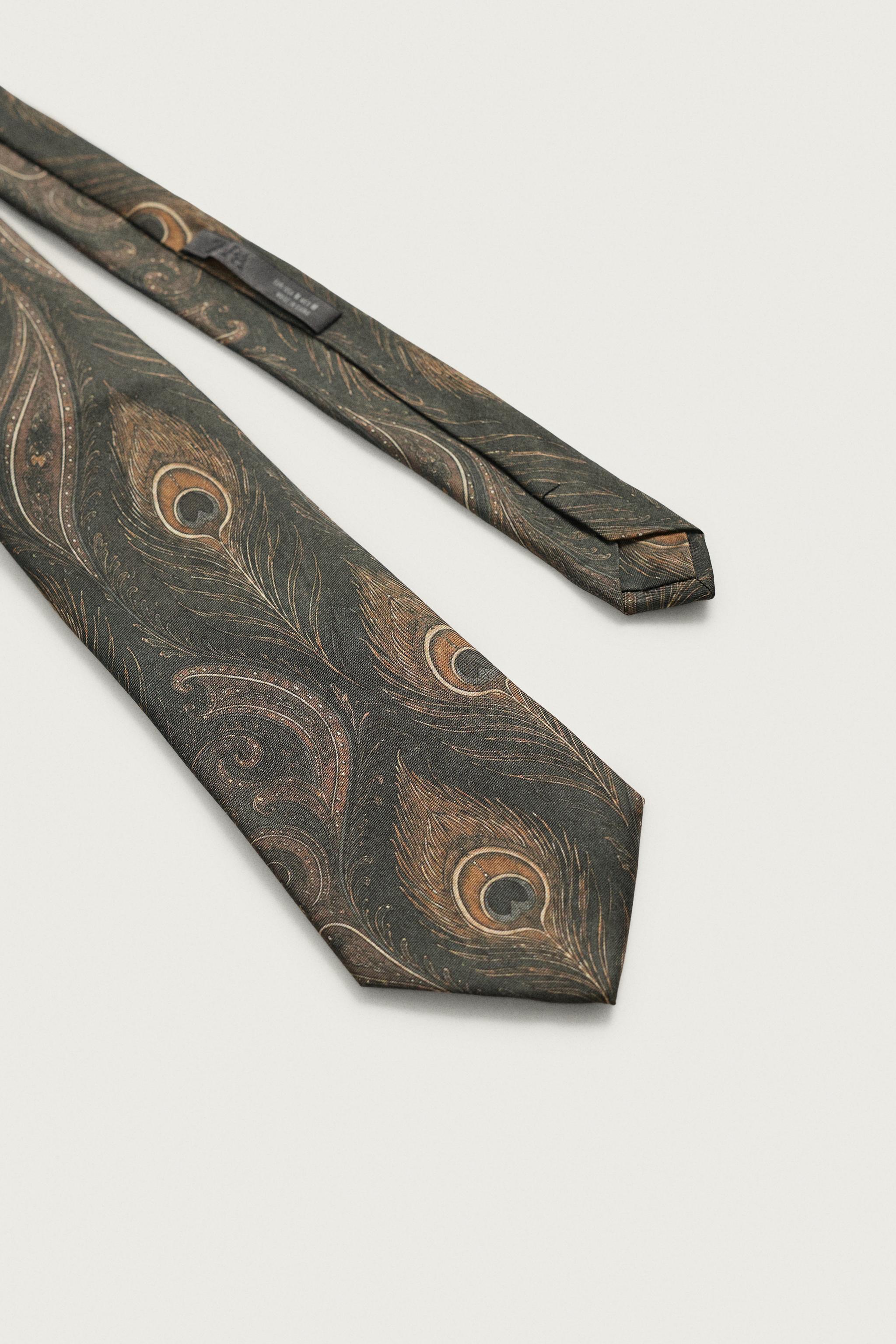 100% SILK FEATHER PRINT TIE