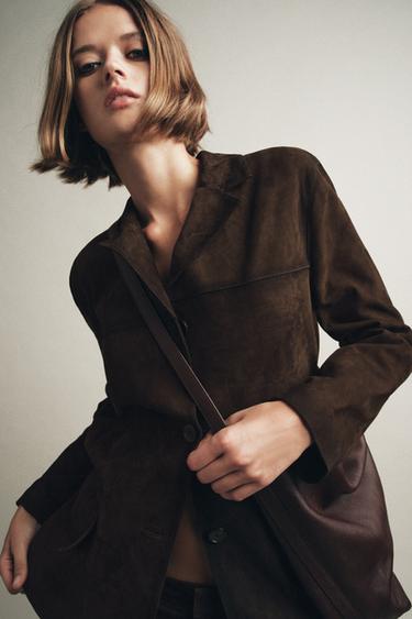 ZW COLLECTION LIMITED EDITION 100% SUEDE LEATHER BLAZER - Chocolate by Zara - Image 6