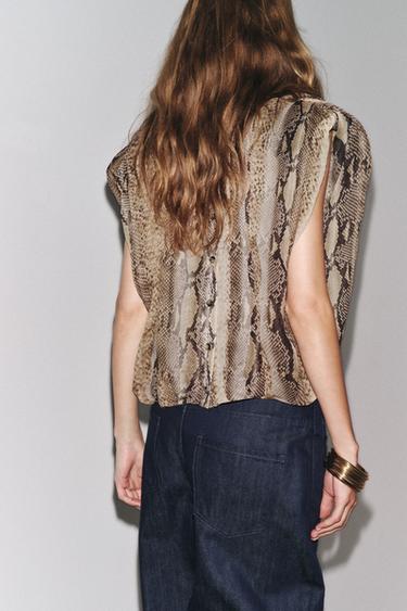 ANIMAL PRINT SHOULDER PAD BLOUSE ZW COLLECTION - Khaki by Zara - Image 2